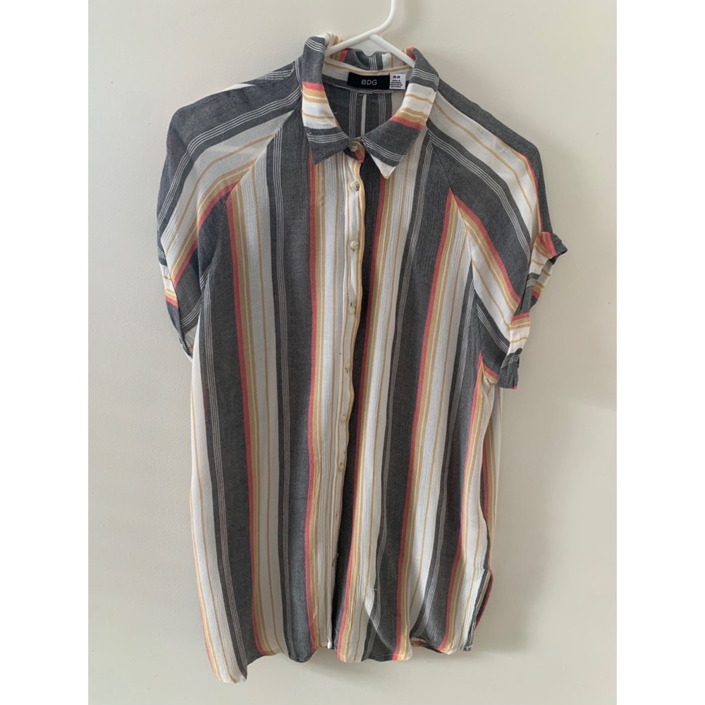 BDG stripe button down short sleeve shirt, medium
